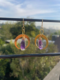 Crescent Moon Amethyst Crystal Earrings