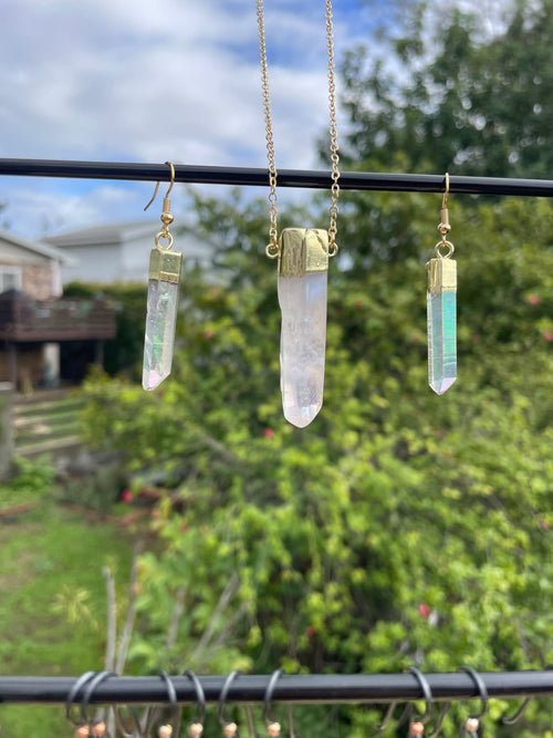 Rainbow Quartz Crystal Earring & Pendant set