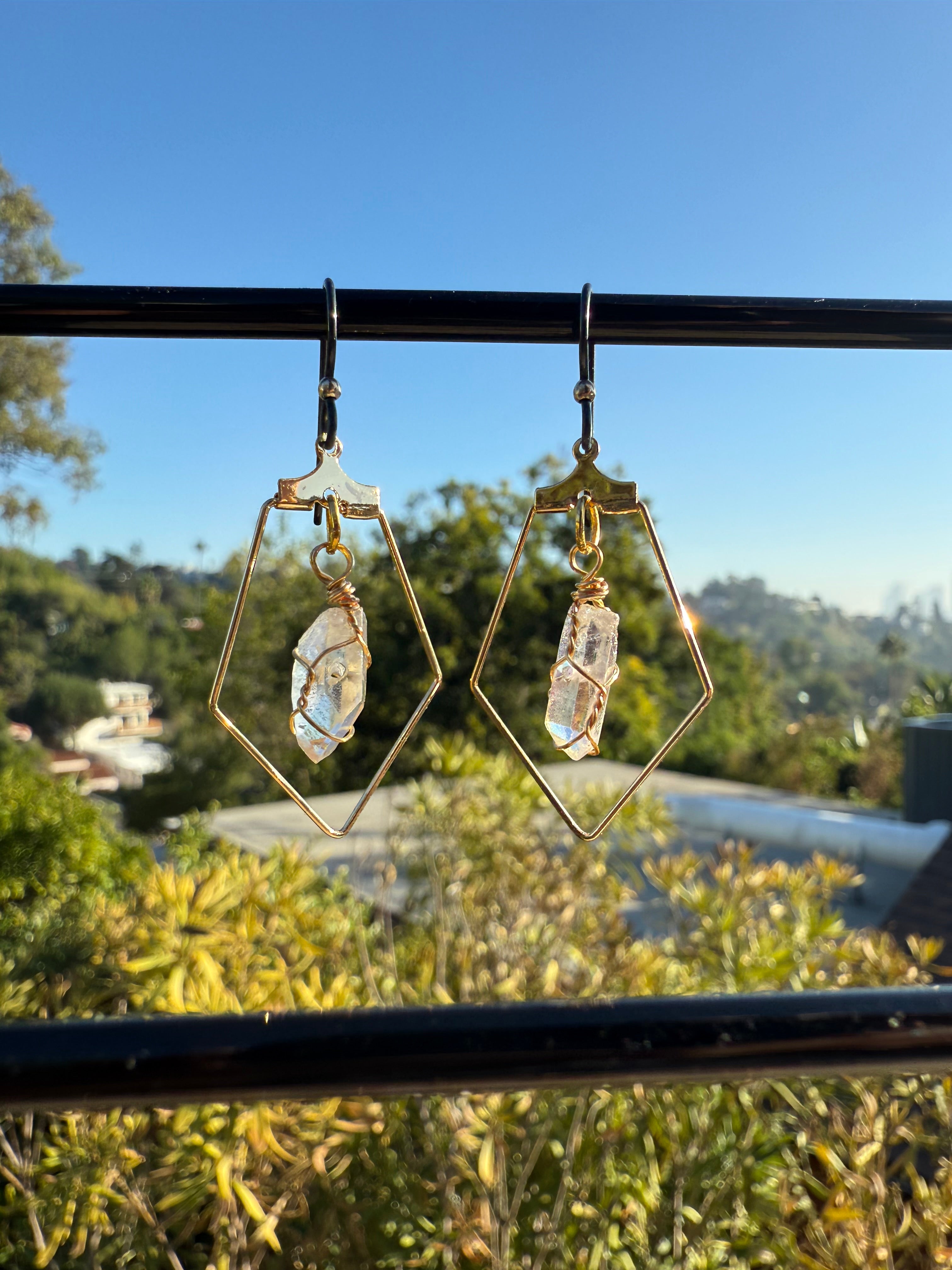 Rainbow Quartz Pentagon Earrings