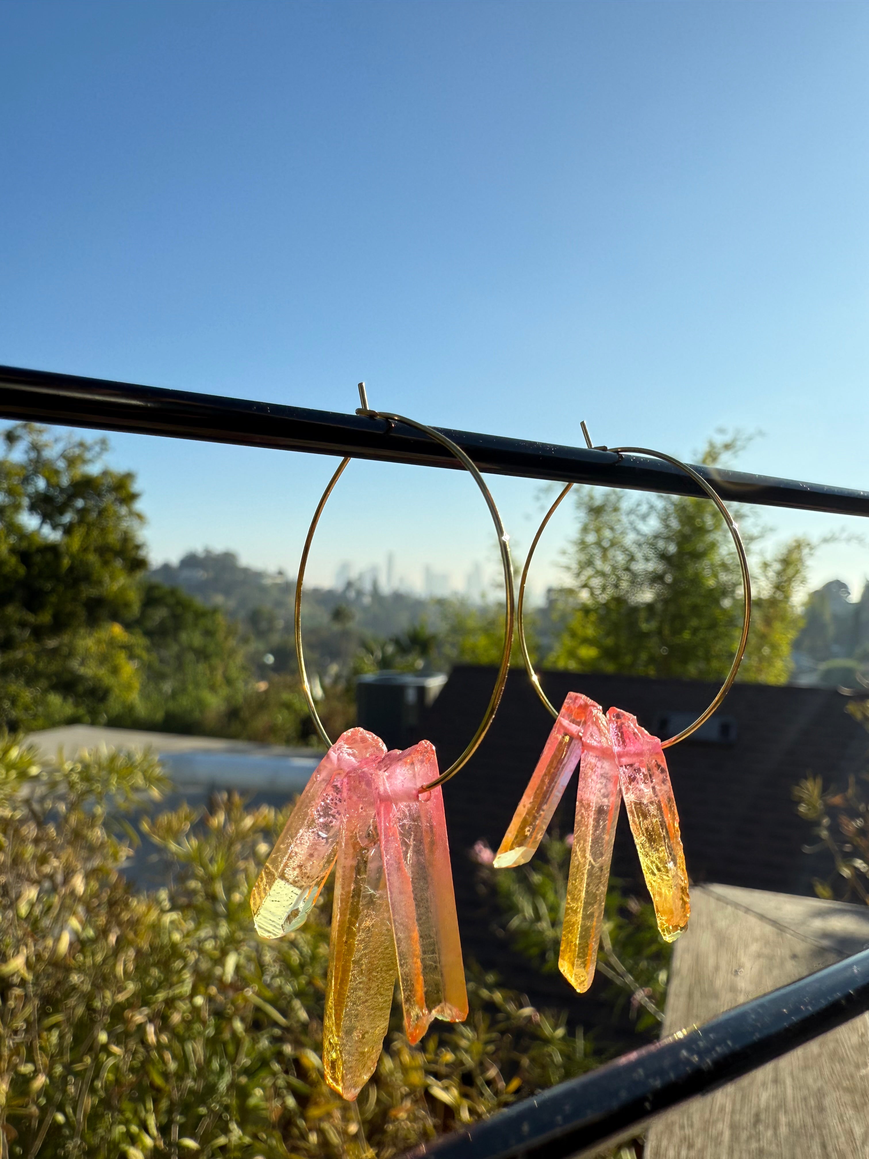Triple Sunset Crystal Hoops