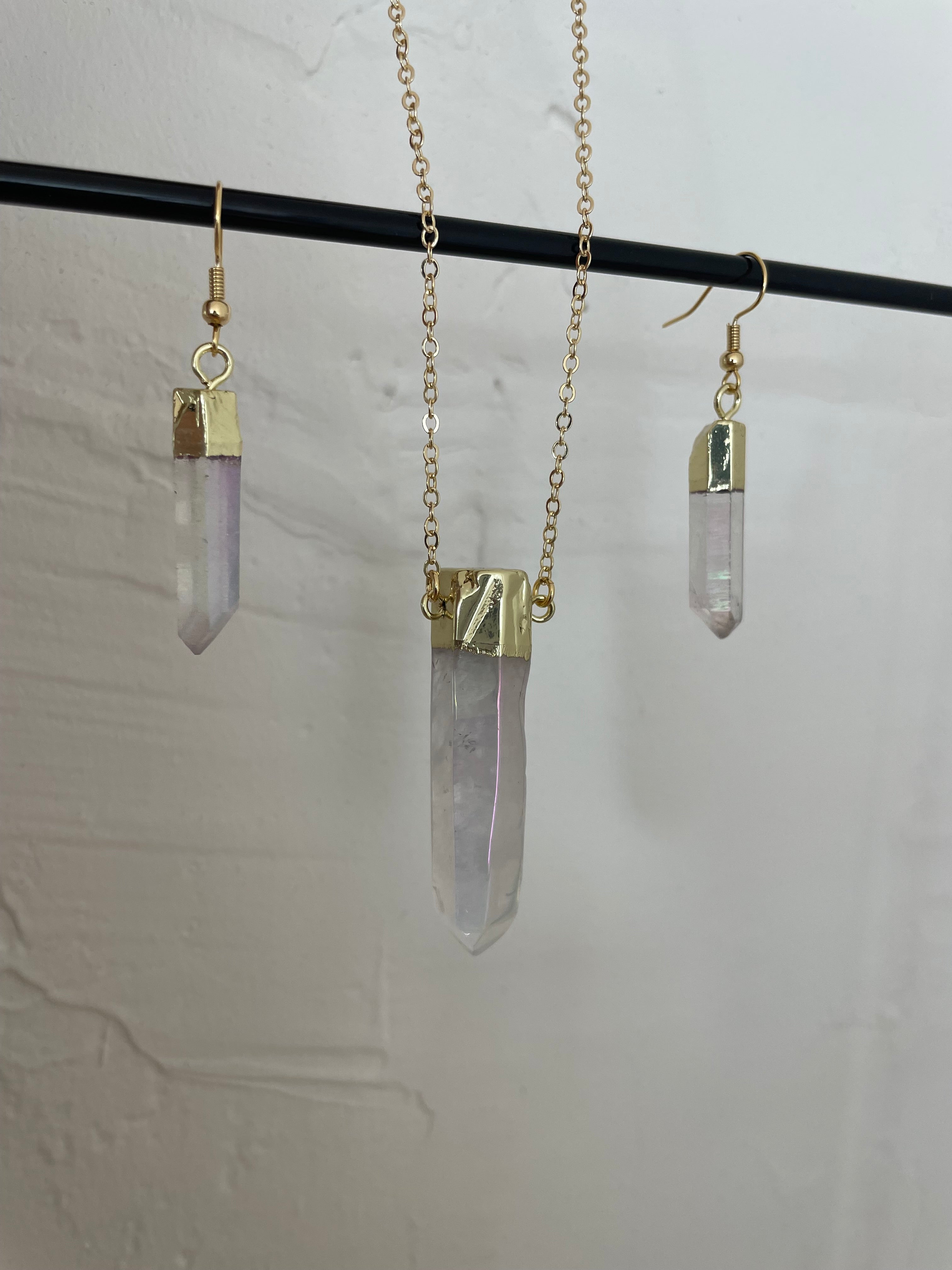 Rainbow Quartz Crystal Earring & Pendant set