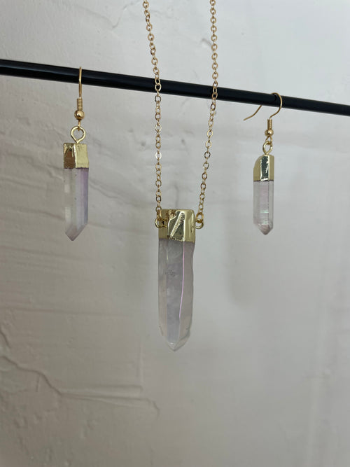 Rainbow Quartz Crystal Earring & Pendant set