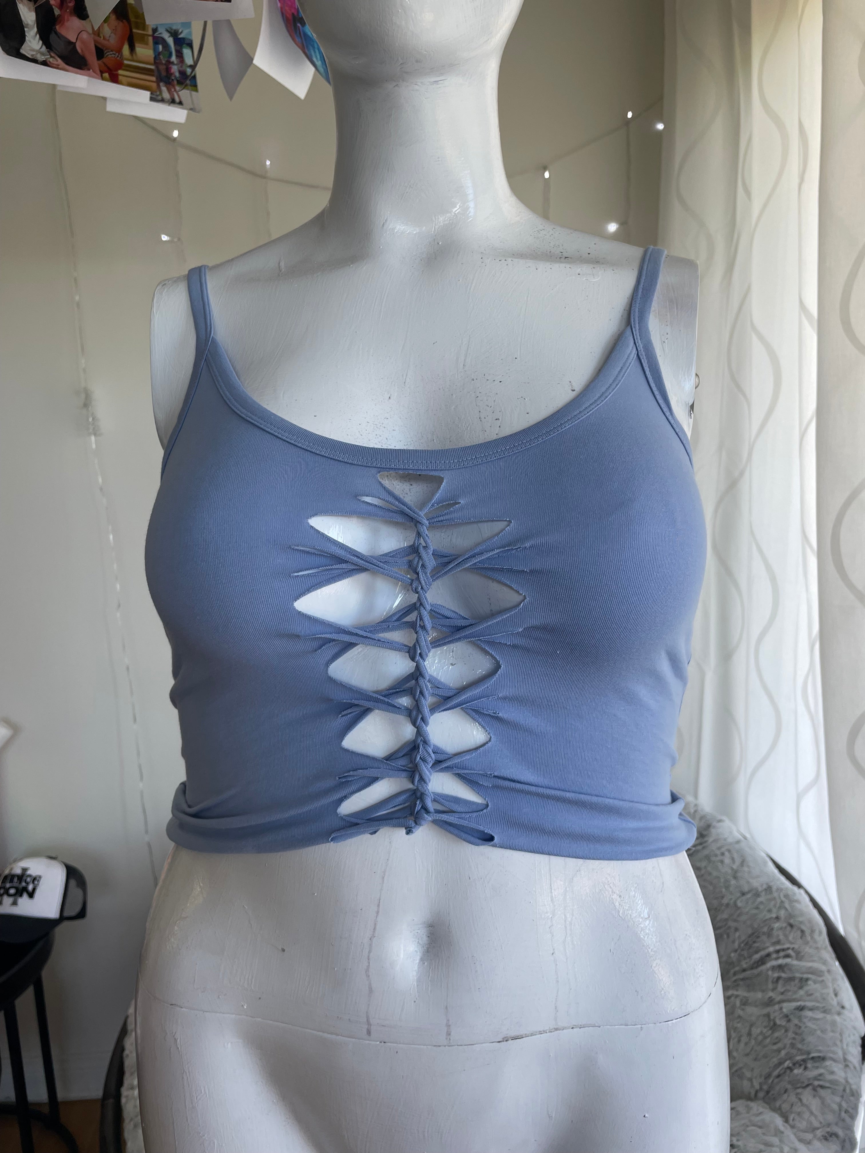 OOAK Forget Me Not Blue Croptop L/XL