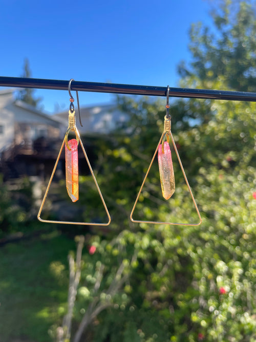 Sunset Crystal Triangle Earrings