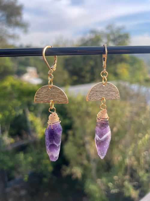 Umbrella Amethyst Crystal Earrings