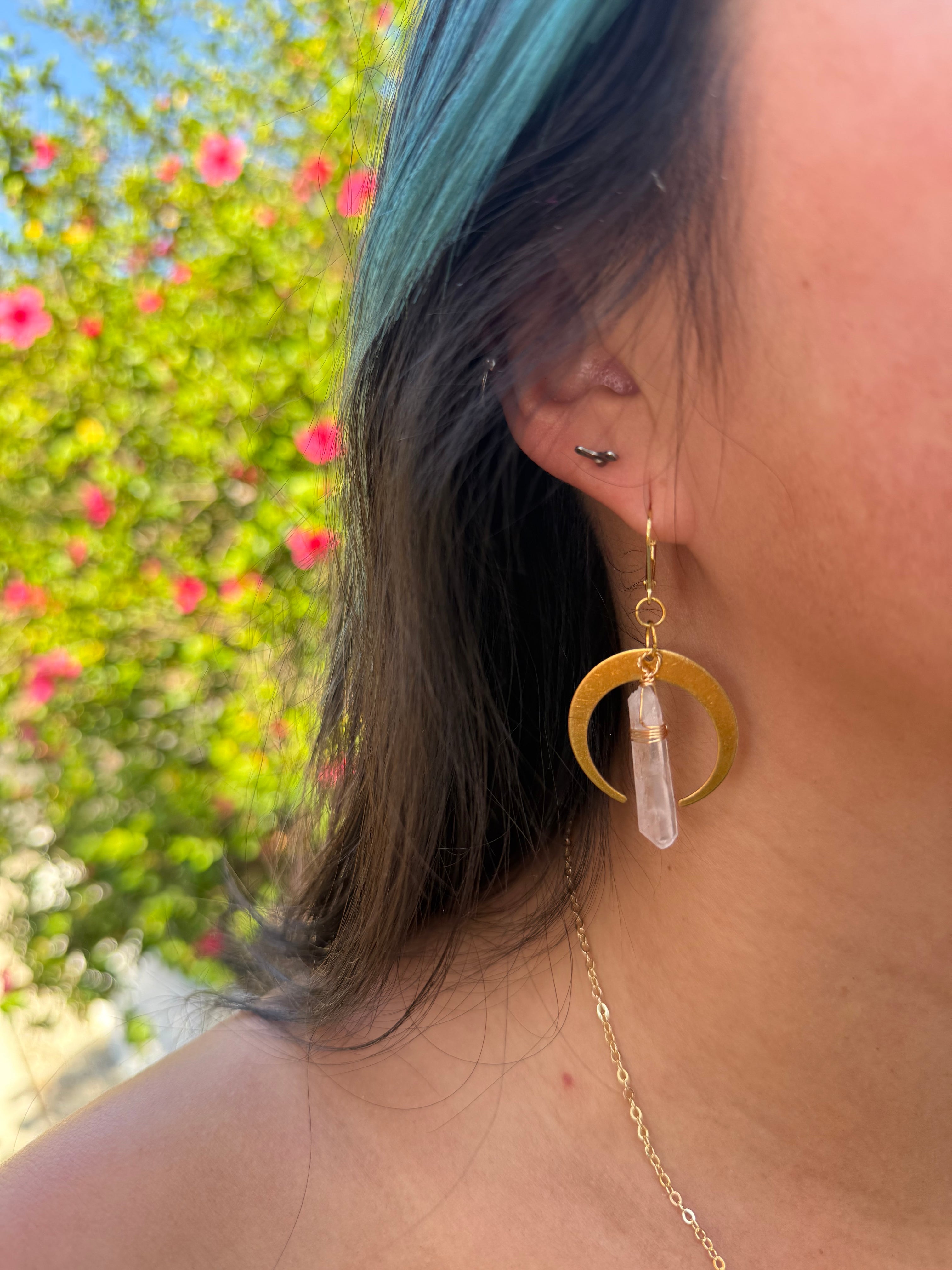 Crescent Moon Ice Quartz Earrings